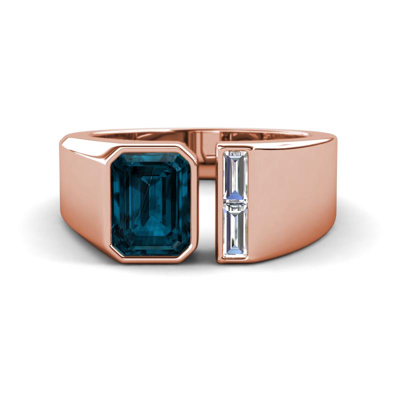 Vincere 2.22 ctw Emerald Shape London Blue Topaz accented Baguette Shape Lab Grown Diamond Women Three Stone Engagement Ring 