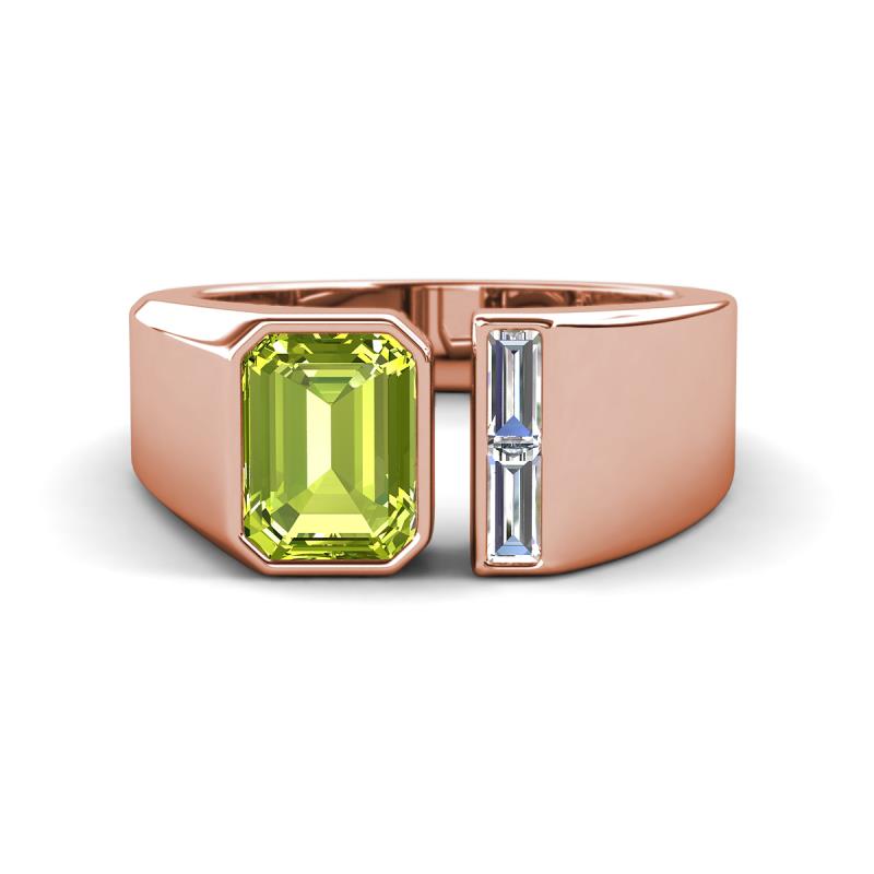 Vincere 1.92 ctw Emerald Shape Peridot accented Baguette Shape Lab Grown Diamond Women Three Stone Engagement Ring 