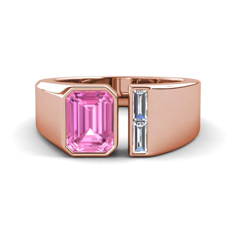 Vincere 1.72 ctw Emerald Shape Pink Sapphire accented Baguette Shape Lab Grown Diamond Women Three Stone Engagement Ring 