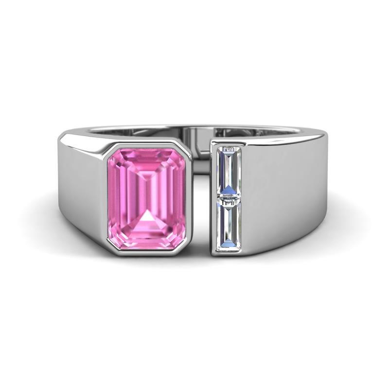 Vincere 1.72 ctw Emerald Shape Pink Sapphire accented Baguette Shape Lab Grown Diamond Women Three Stone Engagement Ring 
