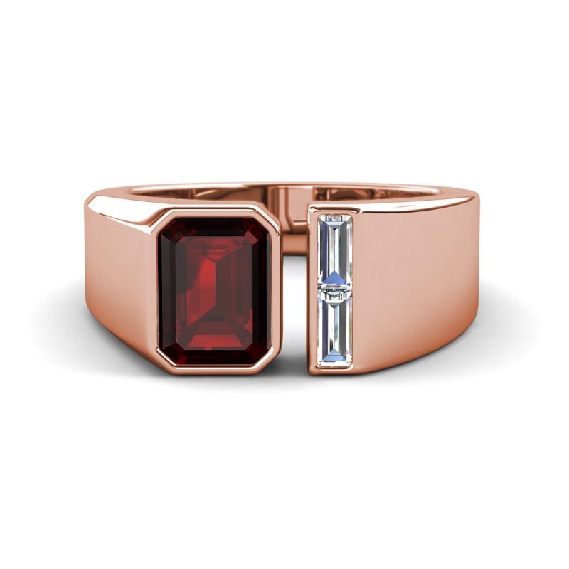 Vincere 2.17 ctw Emerald Shape Red Garnet accented Baguette Shape Lab Grown Diamond Women Three Stone Engagement Ring 