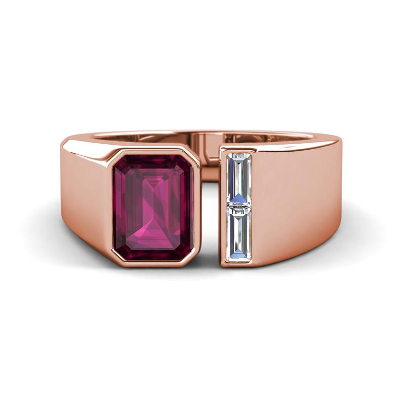 Vincere 2.22 ctw Emerald Shape Rhodolite Garnet accented Baguette Shape Lab Grown Diamond Women Three Stone Engagement Ring 