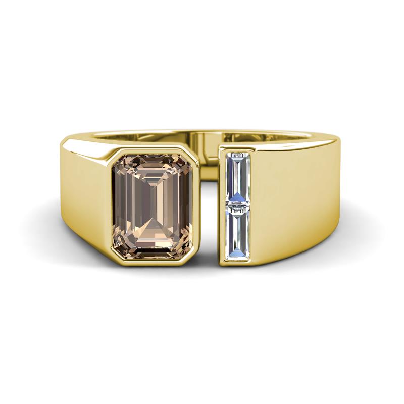 Vincere 1.92 ctw Emerald Shape Smoky Quartz accented Baguette Shape Lab Grown Diamond Women Three Stone Engagement Ring 