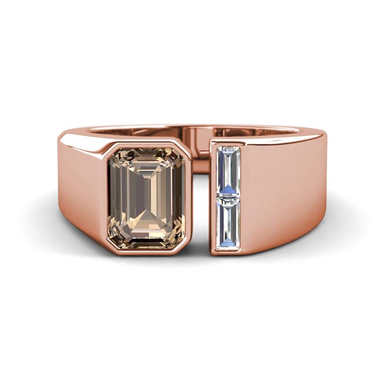 Vincere 1.92 ctw Emerald Shape Smoky Quartz accented Baguette Shape Lab Grown Diamond Women Three Stone Engagement Ring 