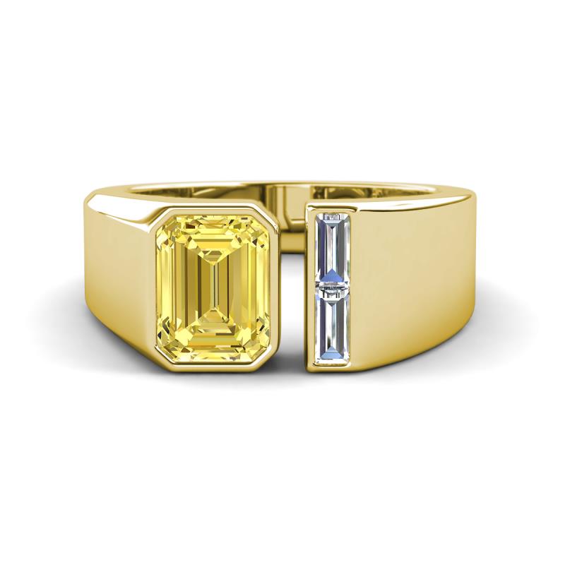 Vincere 1.72 ctw Emerald Shape Yellow Sapphire accented Baguette Shape Lab Grown Diamond Women Three Stone Engagement Ring 