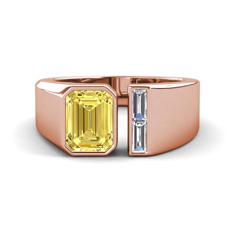 Vincere 1.72 ctw Emerald Shape Yellow Sapphire accented Baguette Shape Lab Grown Diamond Women Three Stone Engagement Ring 