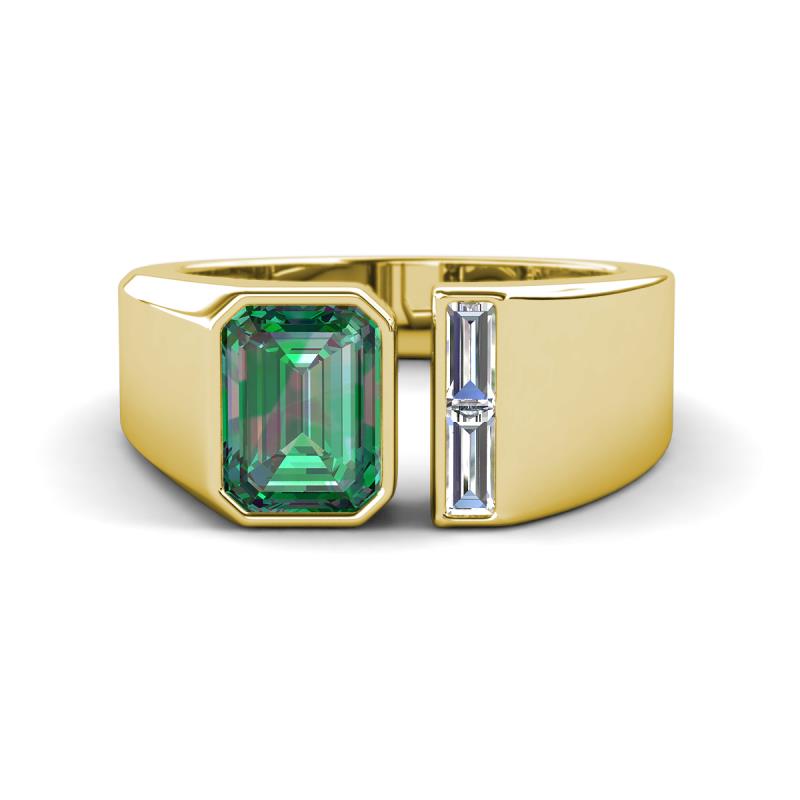 Vincere 2.17 ctw Emerald Shape Created Alexandrite accented Baguette Shape Lab Grown Diamond Women Three Stone Engagement Ring 