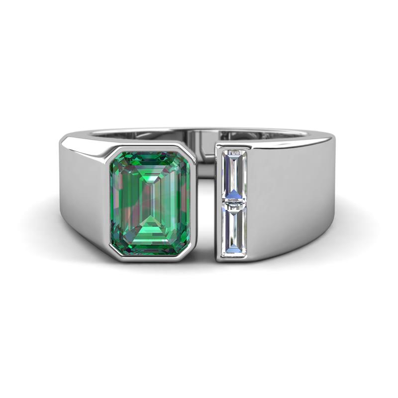 Vincere 2.17 ctw Emerald Shape Created Alexandrite accented Baguette Shape Lab Grown Diamond Women Three Stone Engagement Ring 