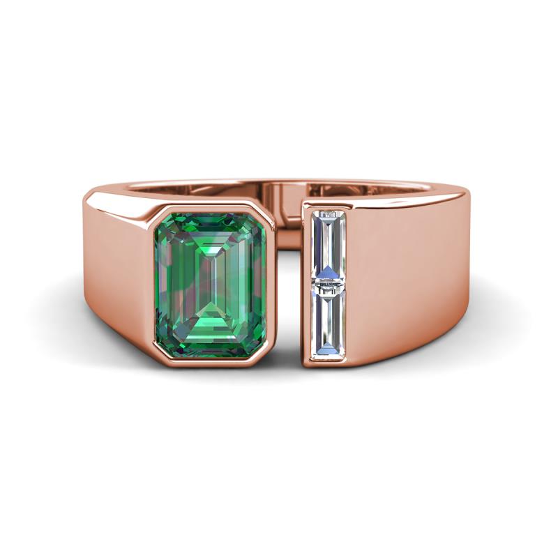 Vincere 2.17 ctw Emerald Shape Created Alexandrite accented Baguette Shape Lab Grown Diamond Women Three Stone Engagement Ring 