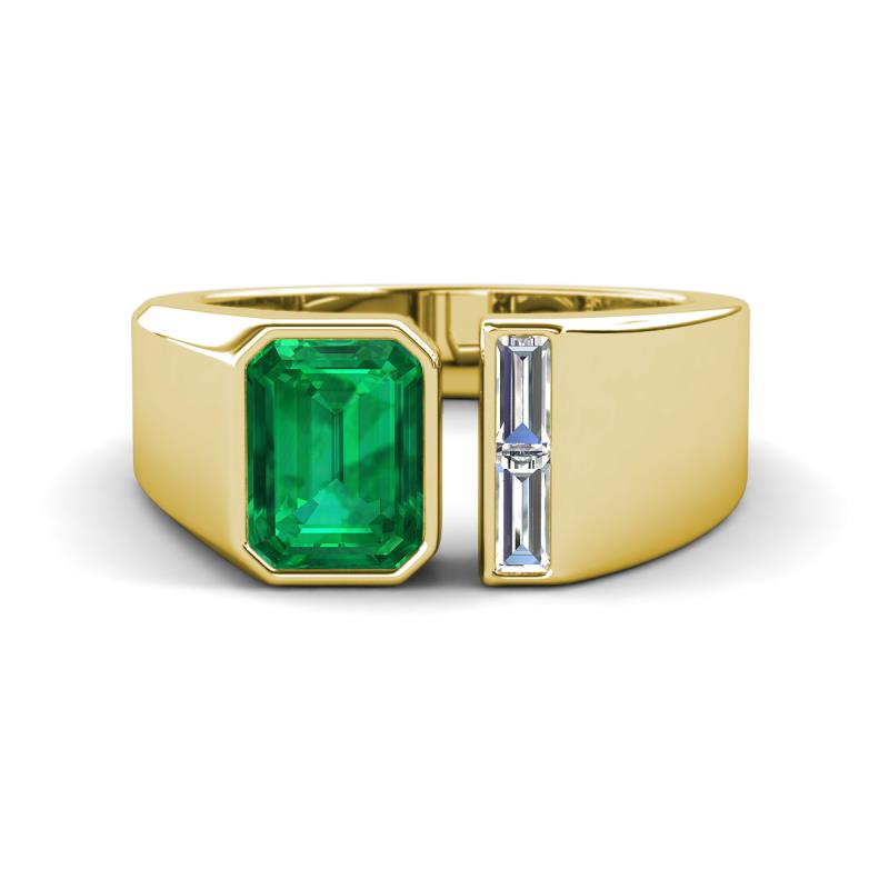 Vincere 1.52 ctw Emerald Shape Emerald accented Baguette Shape Lab Grown Diamond Women Three Stone Engagement Ring 