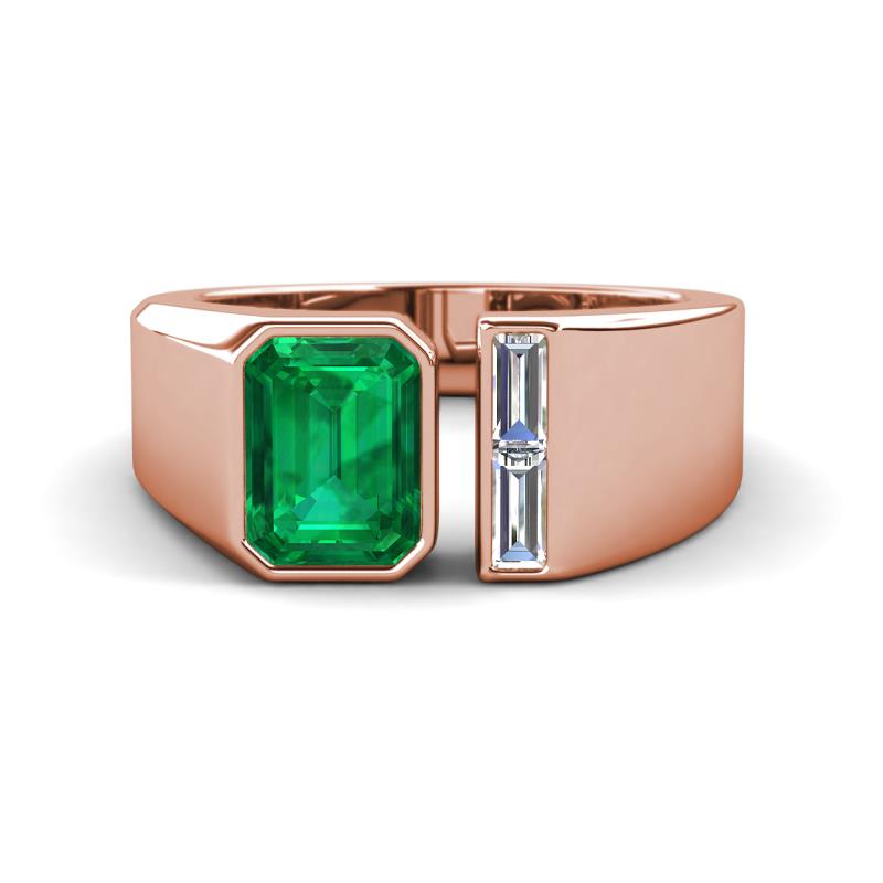 Vincere 1.52 ctw Emerald Shape Emerald accented Baguette Shape Lab Grown Diamond Women Three Stone Engagement Ring 