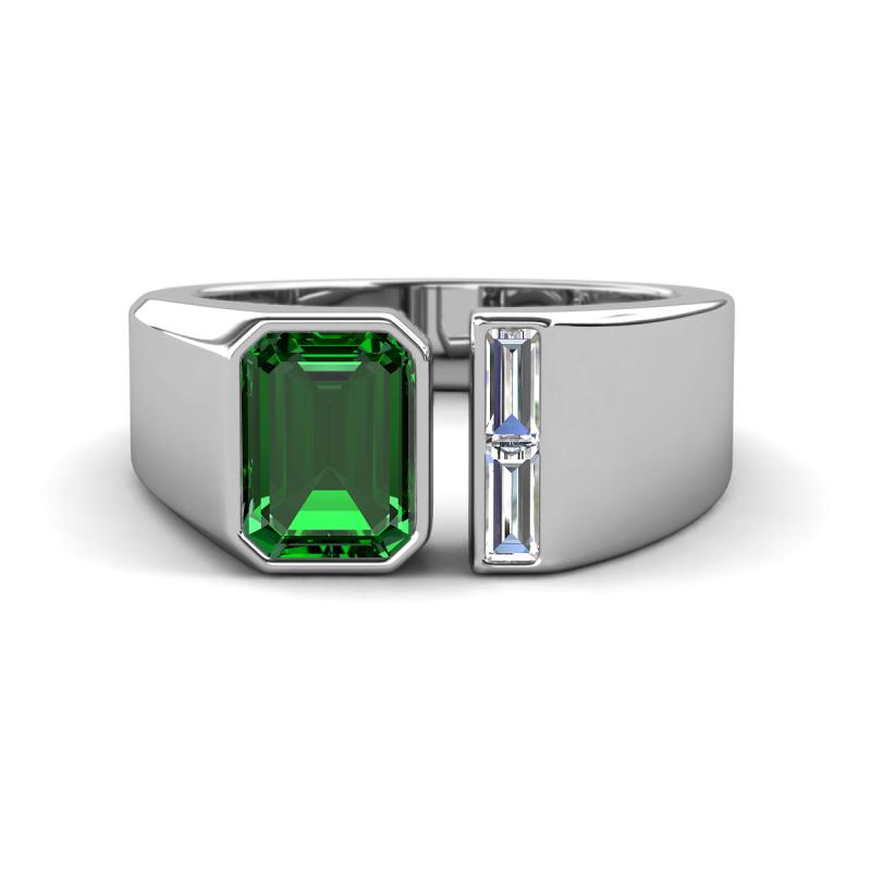 Vincere 1.62 ctw Emerald Shape Created Emerald accented Baguette Shape Lab Grown Diamond Women Three Stone Engagement Ring 