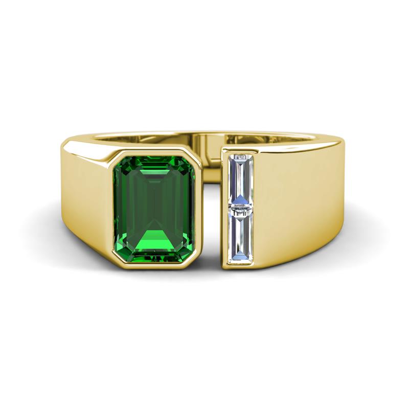 Vincere 1.62 ctw Emerald Shape Created Emerald accented Baguette Shape Lab Grown Diamond Women Three Stone Engagement Ring 