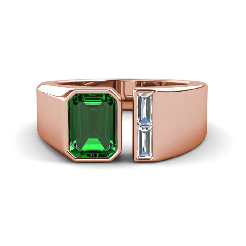 Vincere 1.62 ctw Emerald Shape Created Emerald accented Baguette Shape Lab Grown Diamond Women Three Stone Engagement Ring 