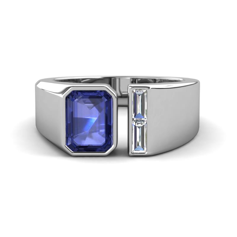 Vincere 1.62 ctw Emerald Shape Iolite accented Baguette Shape Lab Grown Diamond Women Three Stone Engagement Ring 