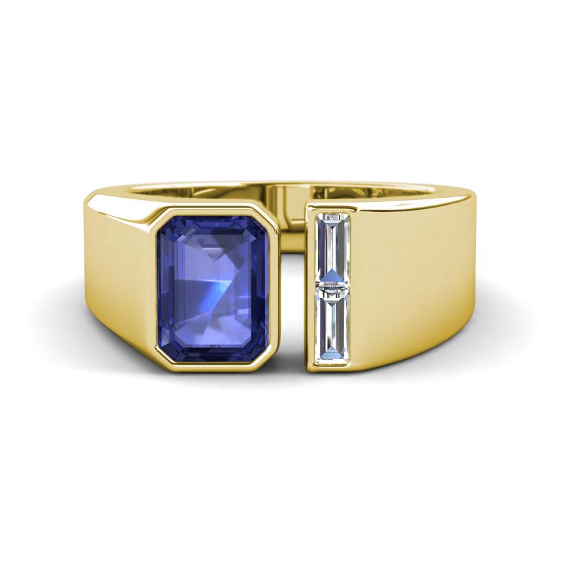 Vincere 1.62 ctw Emerald Shape Iolite accented Baguette Shape Lab Grown Diamond Women Three Stone Engagement Ring 