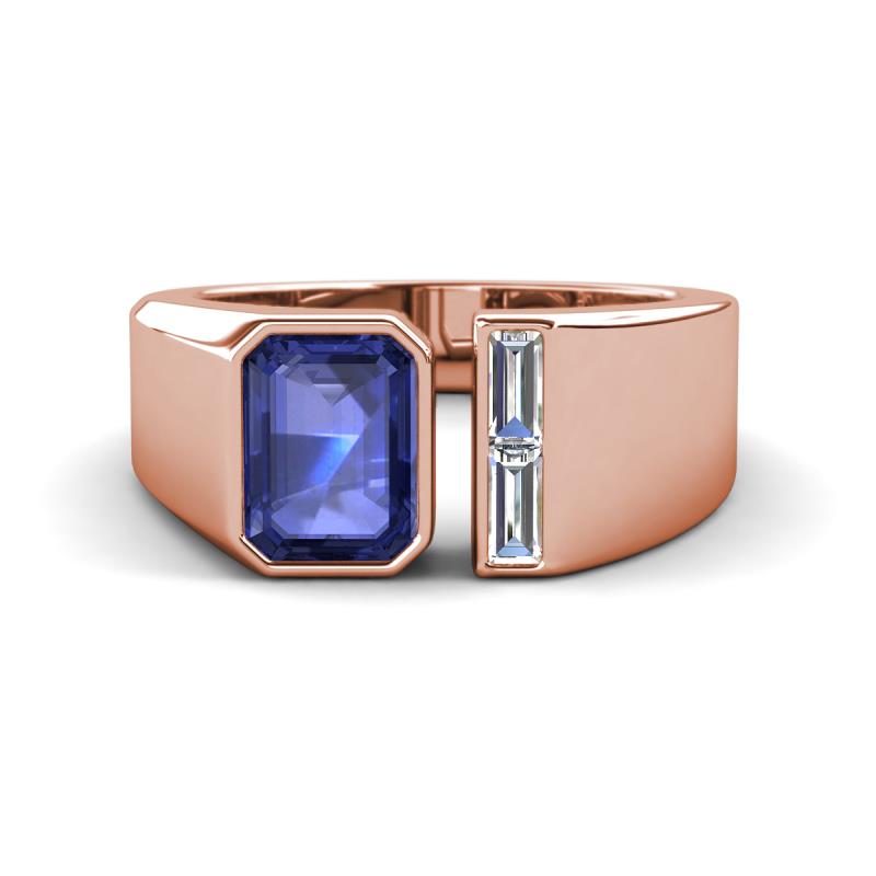 Vincere 1.62 ctw Emerald Shape Iolite accented Baguette Shape Lab Grown Diamond Women Three Stone Engagement Ring 