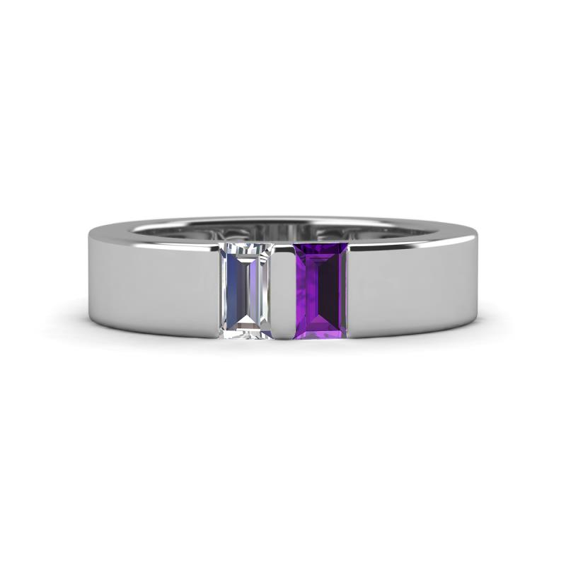 Carter 0.57 ctw Baguette Shape Lab Grown Diamond and Amethyst Two Stone Men Wedding Band (5 mm) 