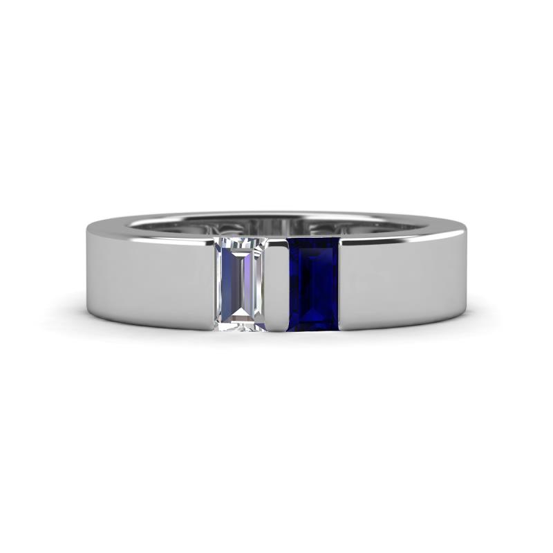 Carter 0.60 ctw Baguette Shape Lab Grown Diamond and Blue Sapphire Two Stone Men Wedding Band (5 mm) 