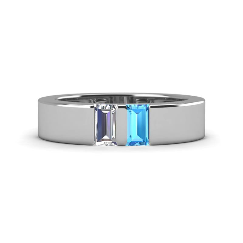 Carter 0.60 ctw Baguette Shape Lab Grown Diamond and Blue Topaz Two Stone Men Wedding Band (5 mm) 