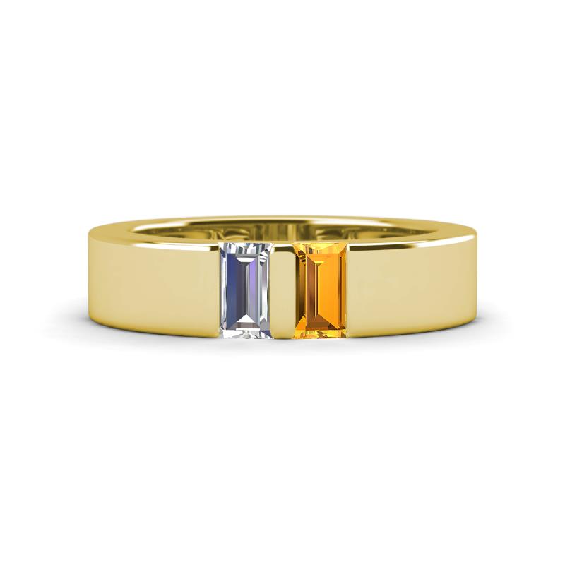 Carter 0.55 ctw Baguette Shape Lab Grown Diamond and Citrine Two Stone Men Wedding Band (5 mm) 