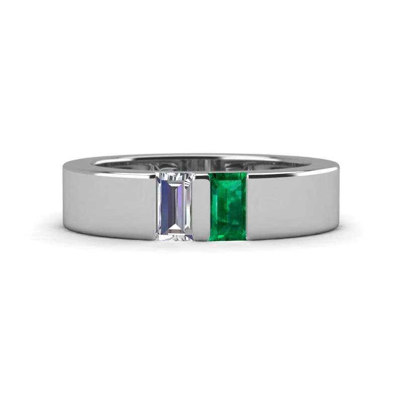 Carter 0.55 ctw Baguette Shape Lab Grown Diamond and Emerald Two Stone Men Wedding Band (5 mm) 