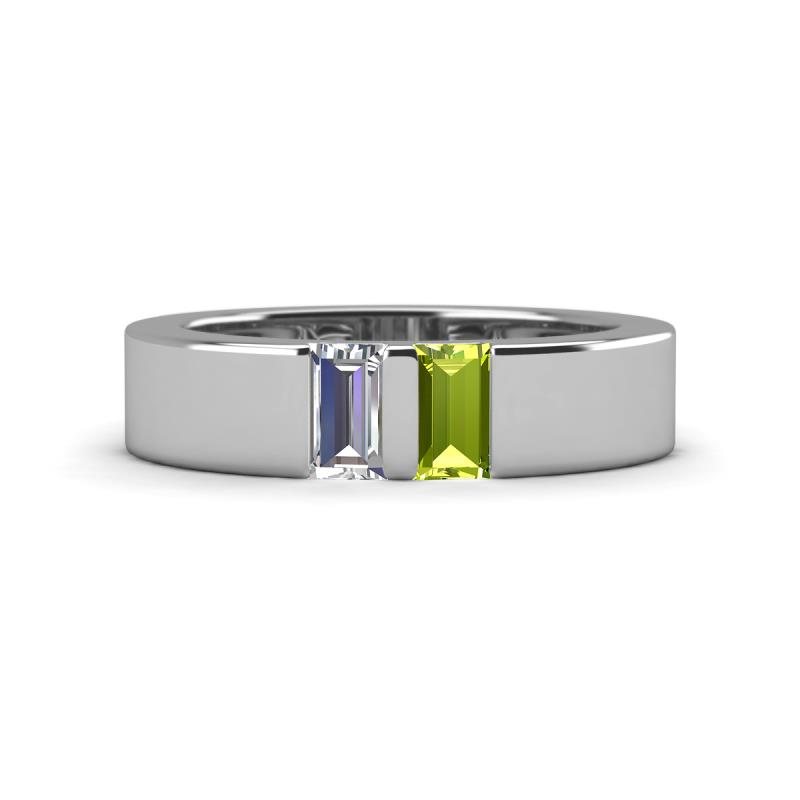 Carter 0.60 ctw Baguette Shape Lab Grown Diamond and Peridot Two Stone Men Wedding Band (5 mm) 
