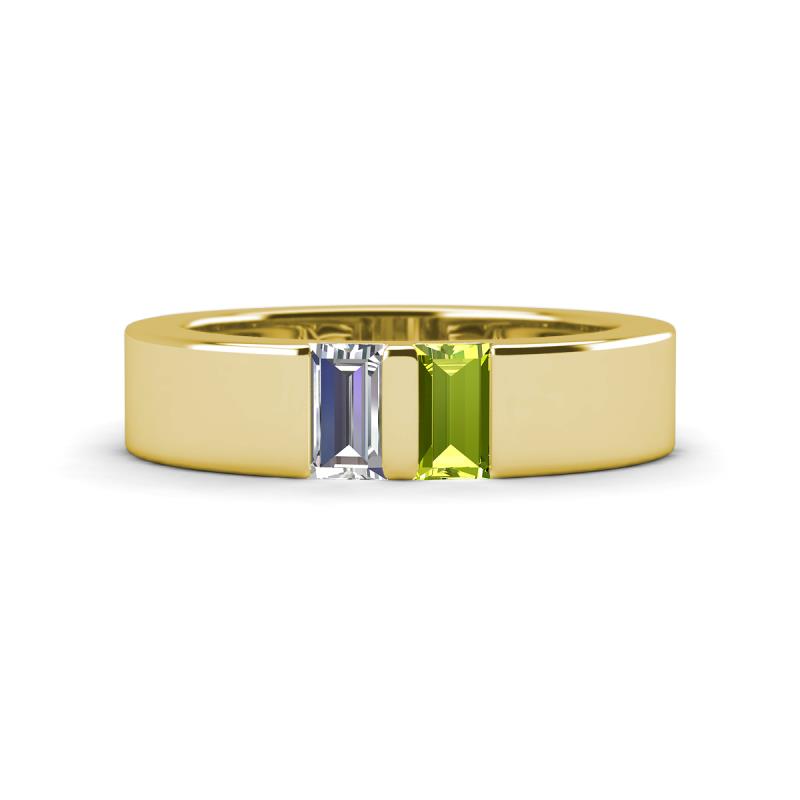 Carter 0.60 ctw Baguette Shape Lab Grown Diamond and Peridot Two Stone Men Wedding Band (5 mm) 