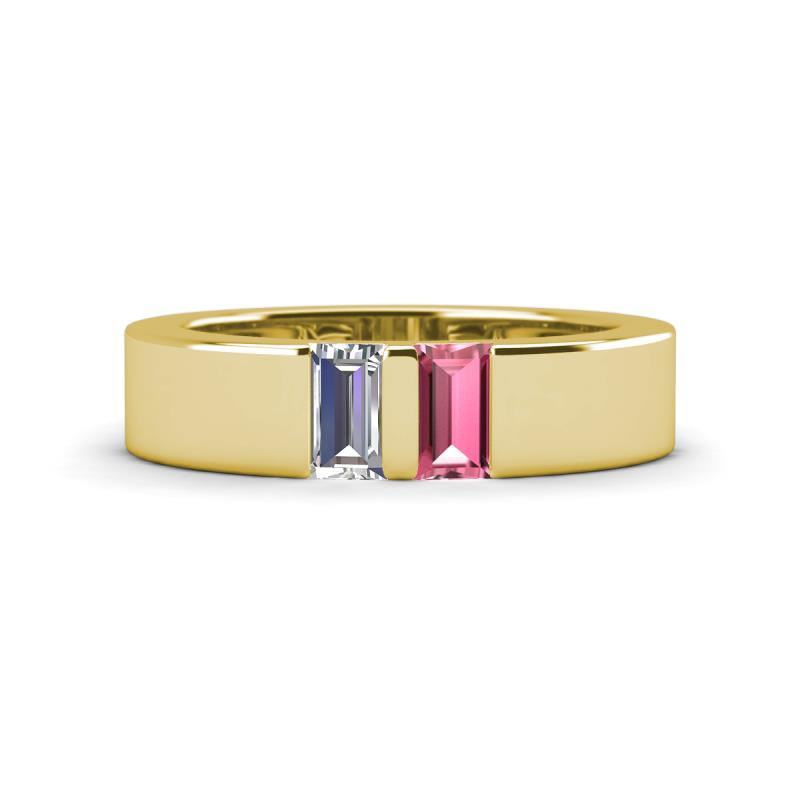 Carter 0.60 ctw Baguette Shape Lab Grown Diamond and Pink Tourmaline Two Stone Men Wedding Band (5 mm) 