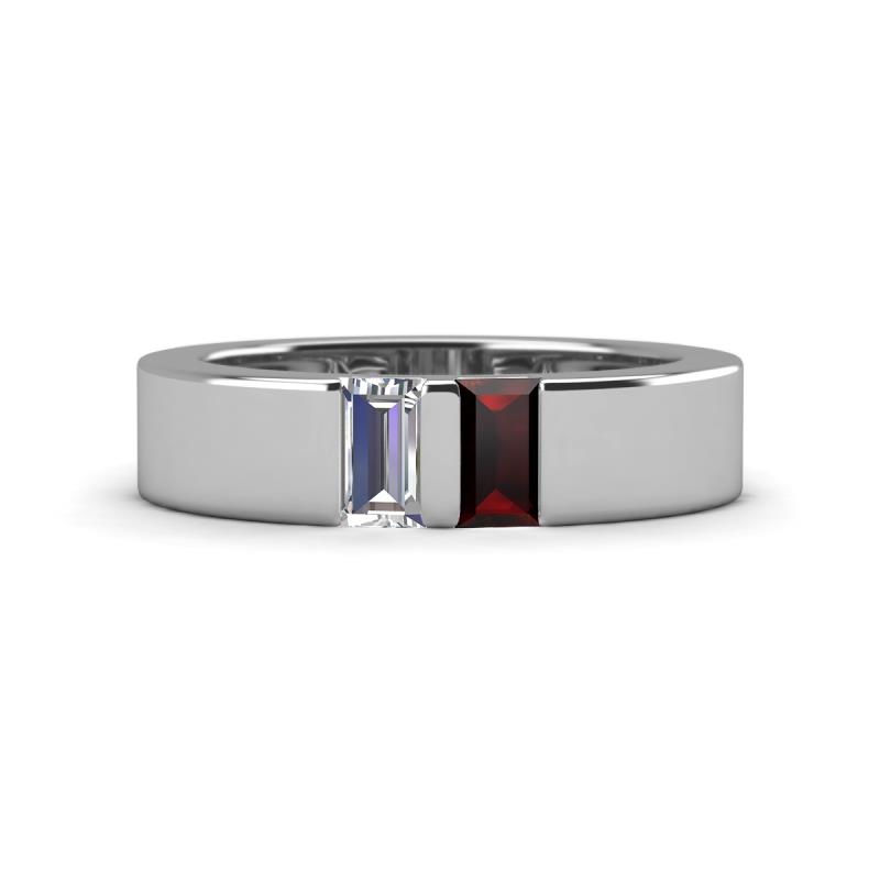 Carter 0.60 ctw Baguette Shape Lab Grown Diamond and Red Garnet Two Stone Men Wedding Band (5 mm) 
