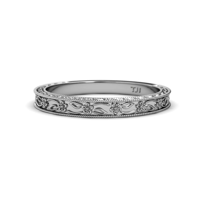 Florie Retro Floral Engraved Wedding Band 