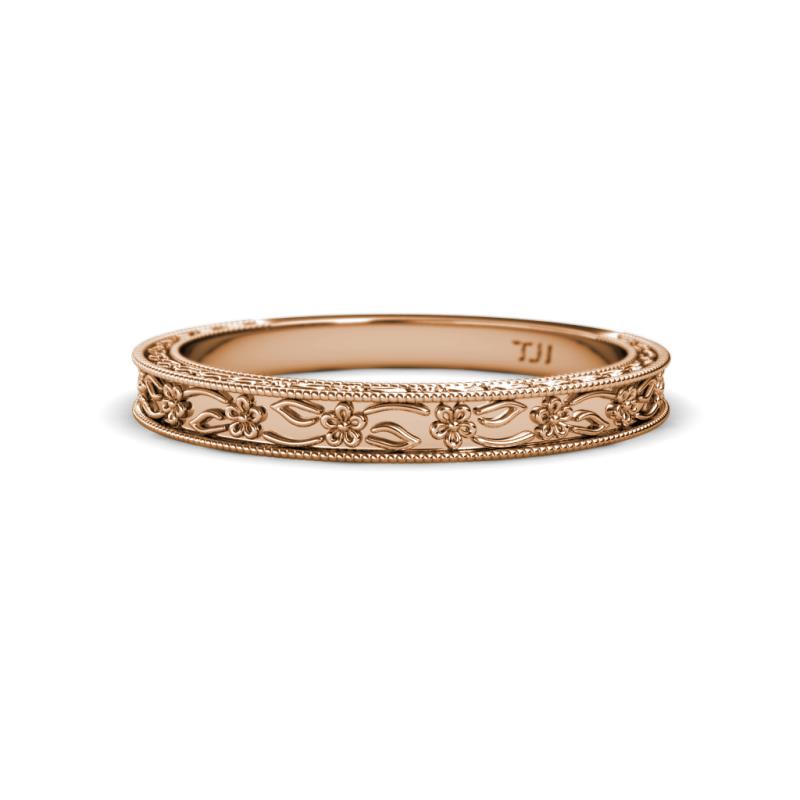 Florie Retro Floral Engraved Wedding Band 