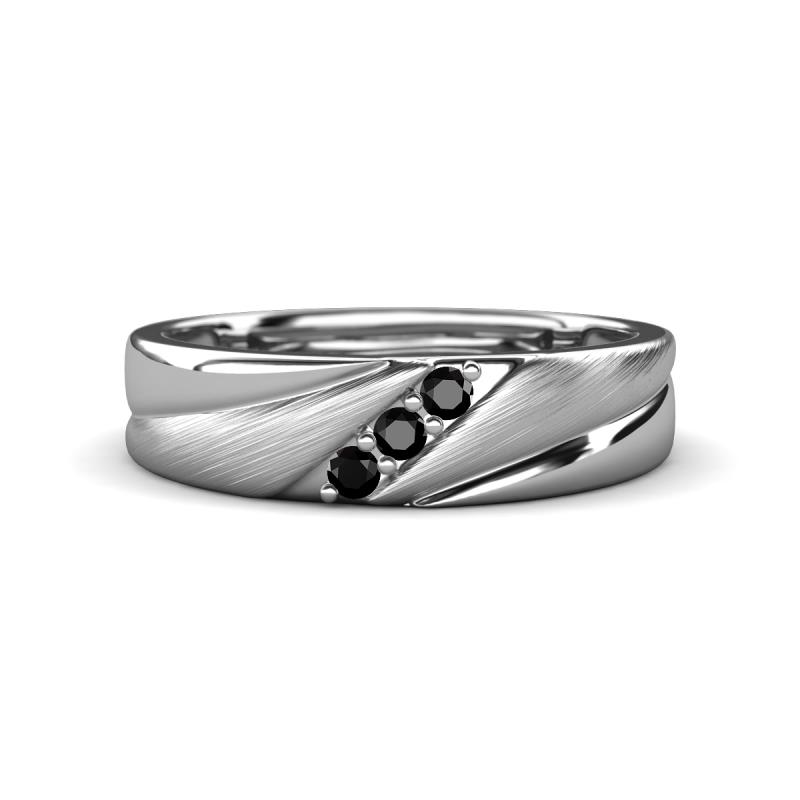 Amani Black Diamond Angled Brushed and Polished Finish Men Three Stone Wedding Band (6 mm) 