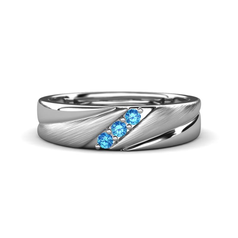 Amani Blue Topaz Angled Brushed and Polished Finish Men Three Stone Wedding Band (6 mm) 