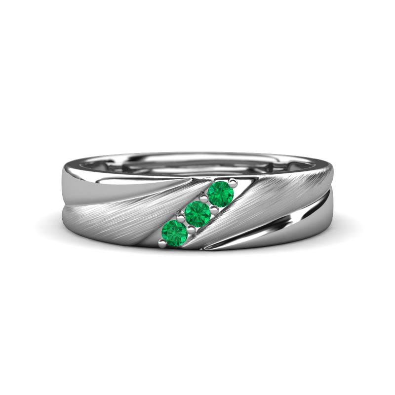 Amani Emerald Angled Brushed and Polished Finish Men Three Stone Wedding Band (6 mm) 