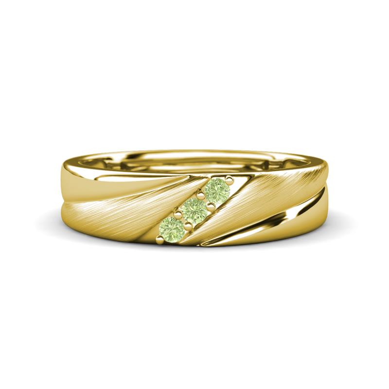 Amani Peridot Angled Brushed and Polished Finish Men Three Stone Wedding Band (6 mm) 