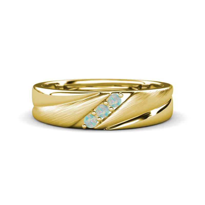 Amani Opal Angled Brushed and Polished Finish Men Three Stone Wedding Band (6 mm) 