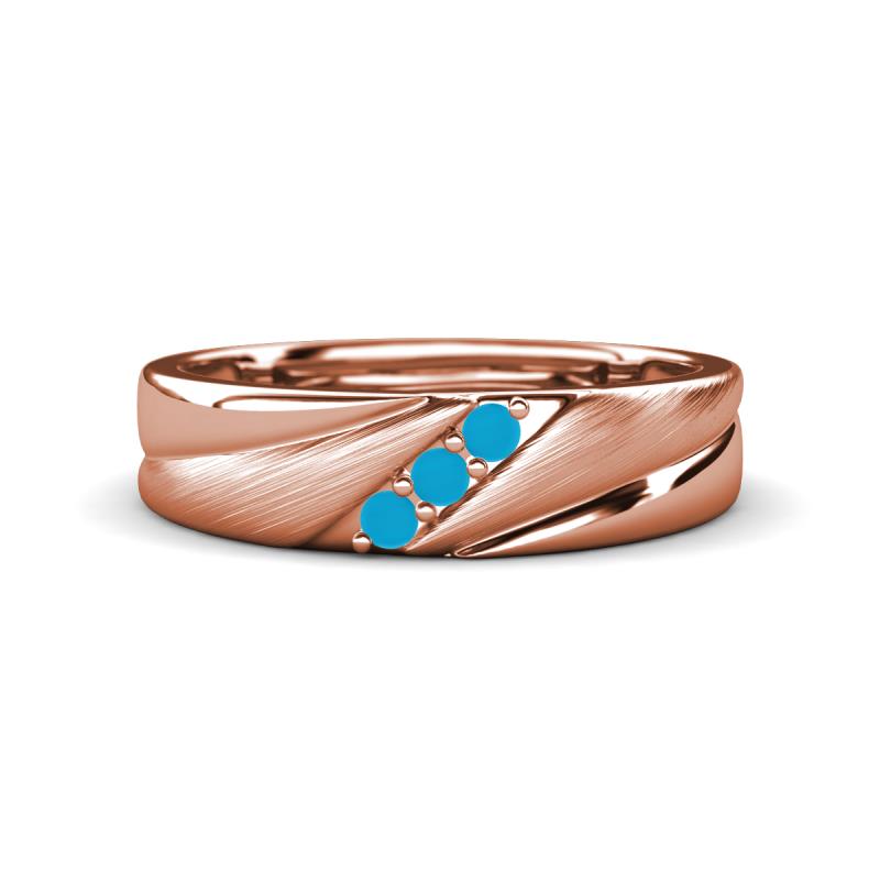 Amani Turquoise Angled Brushed and Polished Finish Men Three Stone Wedding Band (6 mm) 