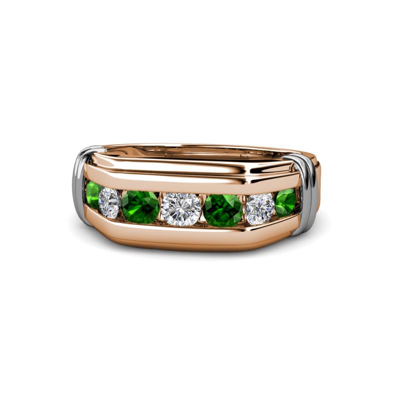 Brad 1.12 ctw Green Garnet and Lab Grown Diamond 7 Stone Men Wedding Ring 