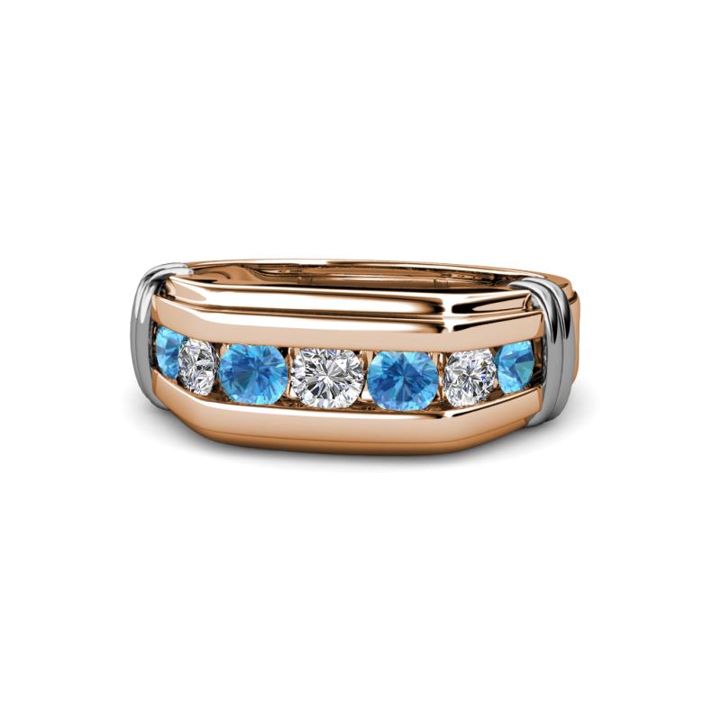 Brad 1.01 ctw Blue Topaz and Lab Grown Diamond 7 Stone Men Wedding Ring 