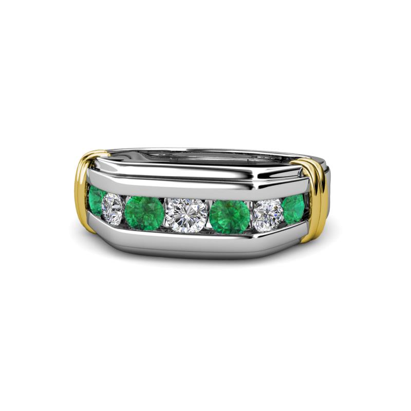 Brad 1.01 ctw Emerald and Lab Grown Diamond 7 Stone Men Wedding Ring 