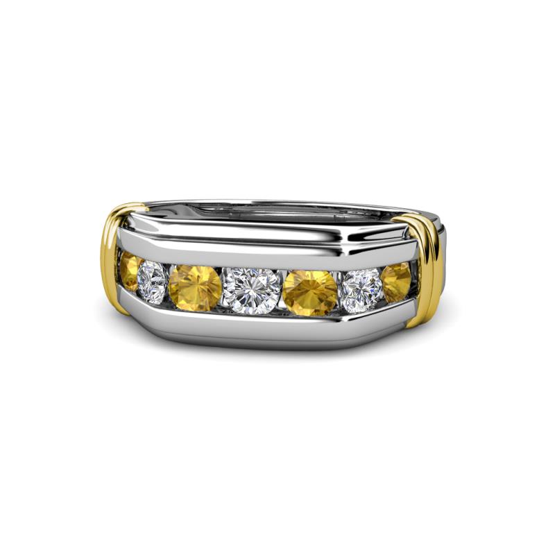 Brad 1.01 ctw Citrine and Lab Grown Diamond 7 Stone Men Wedding Ring 
