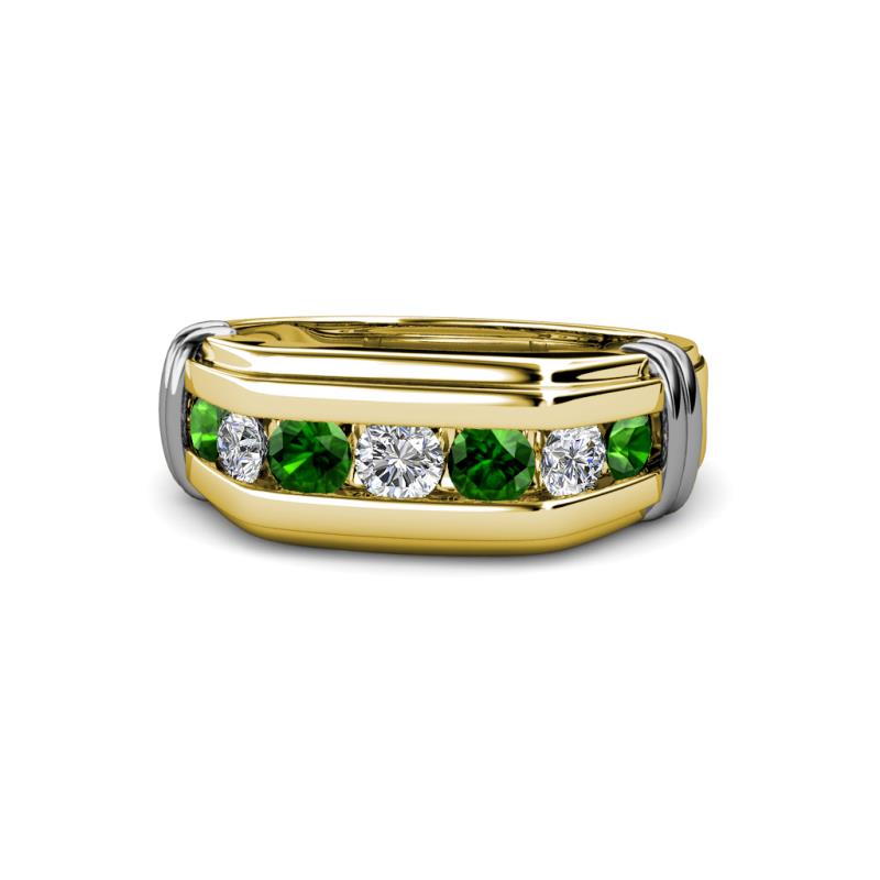 Brad 1.12 ctw Green Garnet and Lab Grown Diamond 7 Stone Men Wedding Ring 