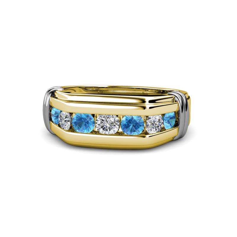 Brad 1.01 ctw Blue Topaz and Lab Grown Diamond 7 Stone Men Wedding Ring 