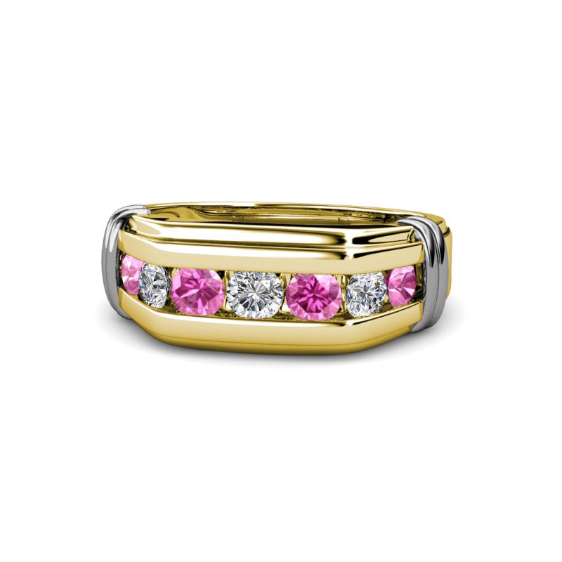 Brad 1.08 ctw Pink Sapphire and Lab Grown Diamond 7 Stone Men Wedding Ring 