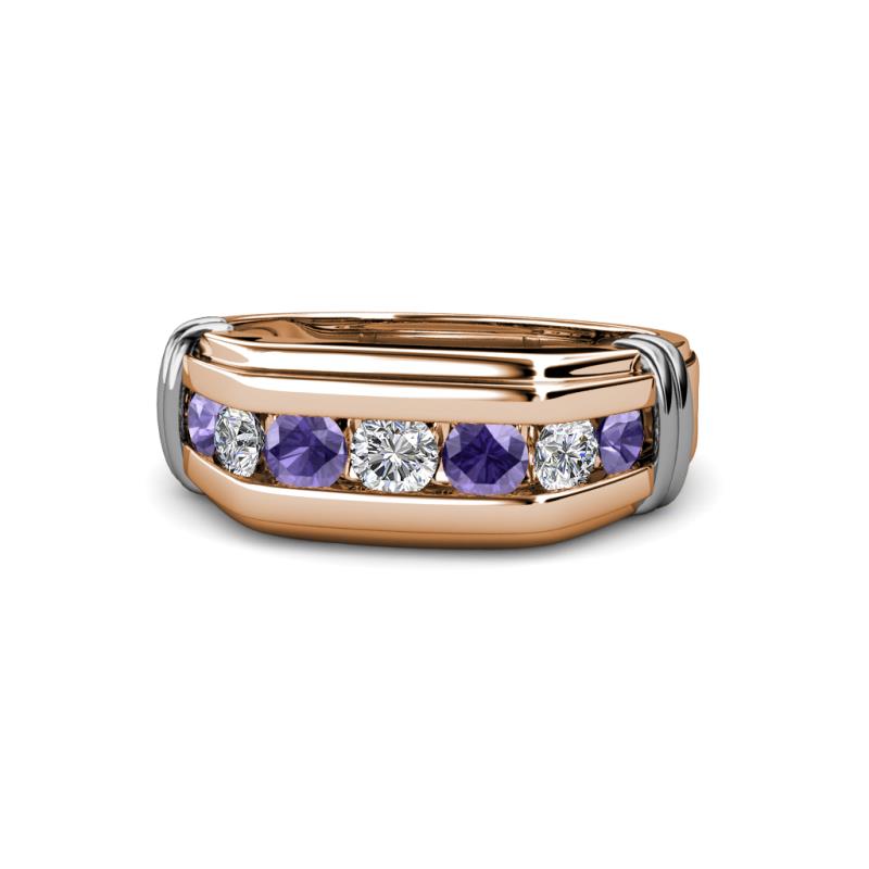 Brad 1.01 ctw Iolite and Lab Grown Diamond 7 Stone Men Wedding Ring 