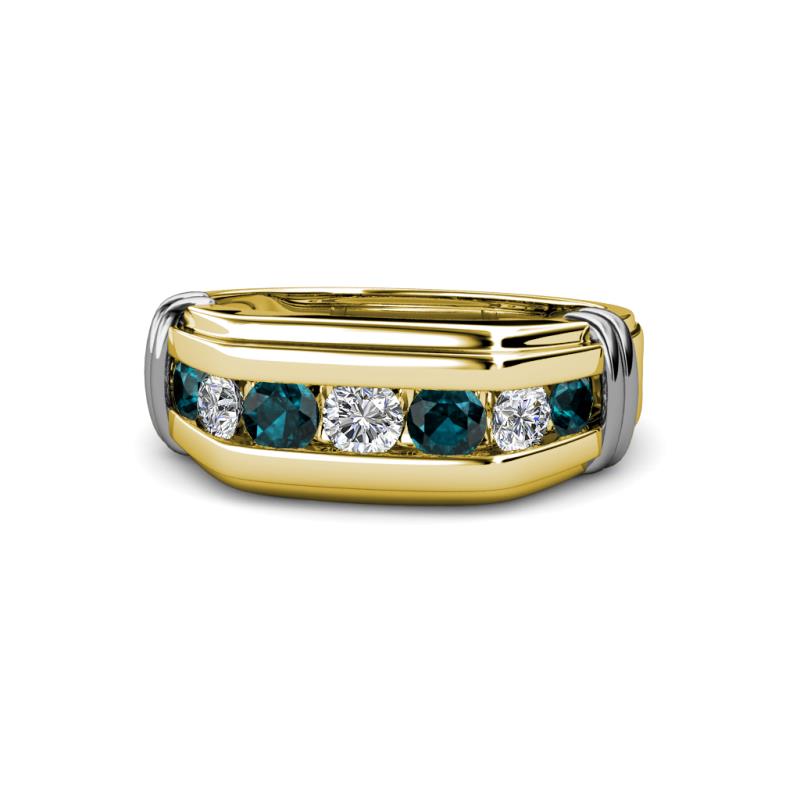 Brad 1.01 ctw London Blue Topaz and Lab Grown Diamond 7 Stone Men Wedding Ring 