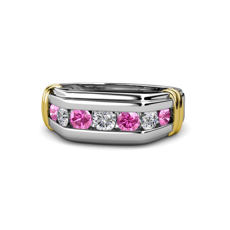 Brad 1.08 ctw Pink Sapphire and Lab Grown Diamond 7 Stone Men Wedding Ring 
