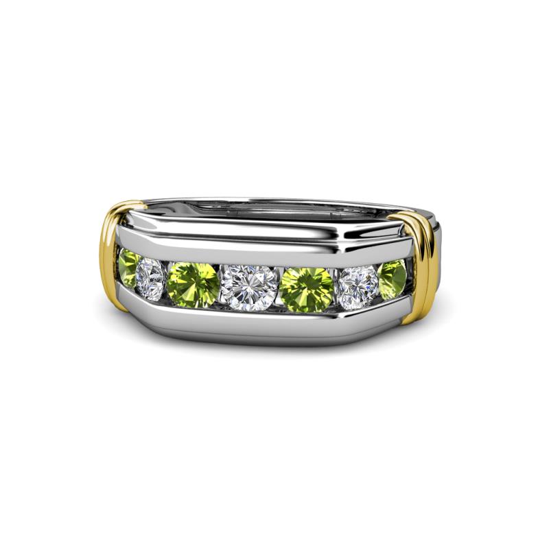 Brad 1.12 ctw Peridot and Lab Grown Diamond 7 Stone Men Wedding Ring 