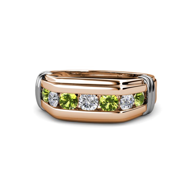 Brad 1.12 ctw Peridot and Lab Grown Diamond 7 Stone Men Wedding Ring 